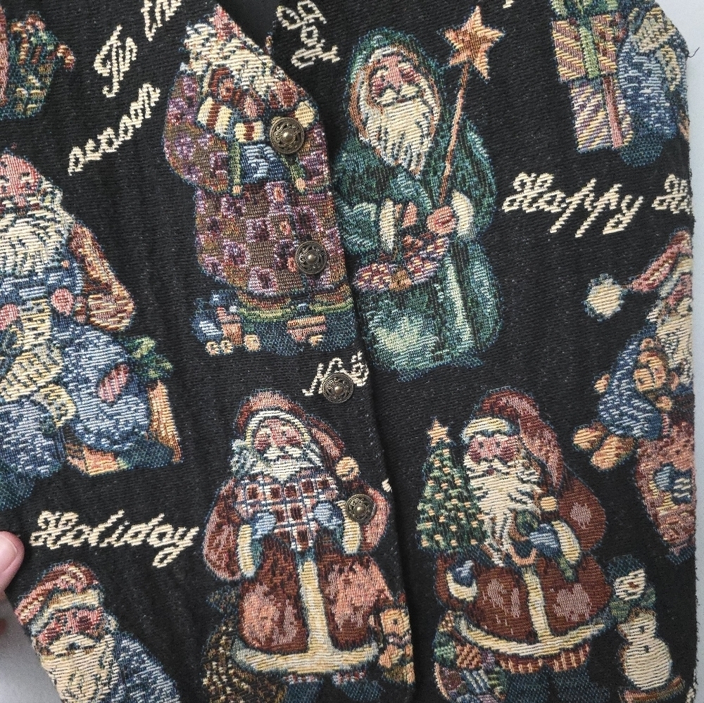 Bobbie Brooks Christmas Vest Tapestry Santa Holiday Women's Size Small - Picture 2 of 7